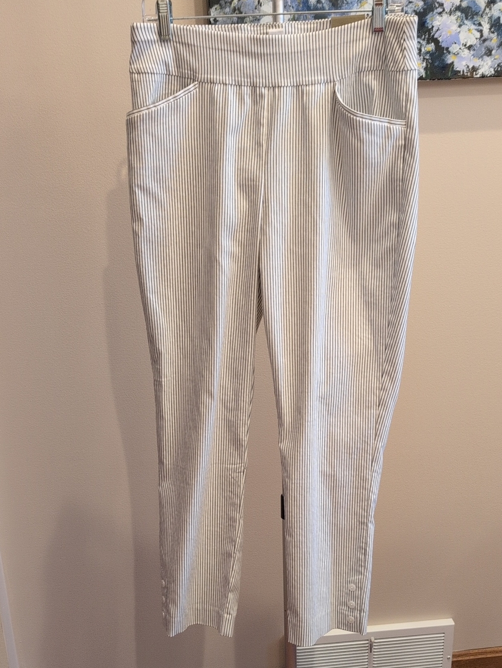 Chico's Josie Slim Ankle Striped Pants in White and Gray